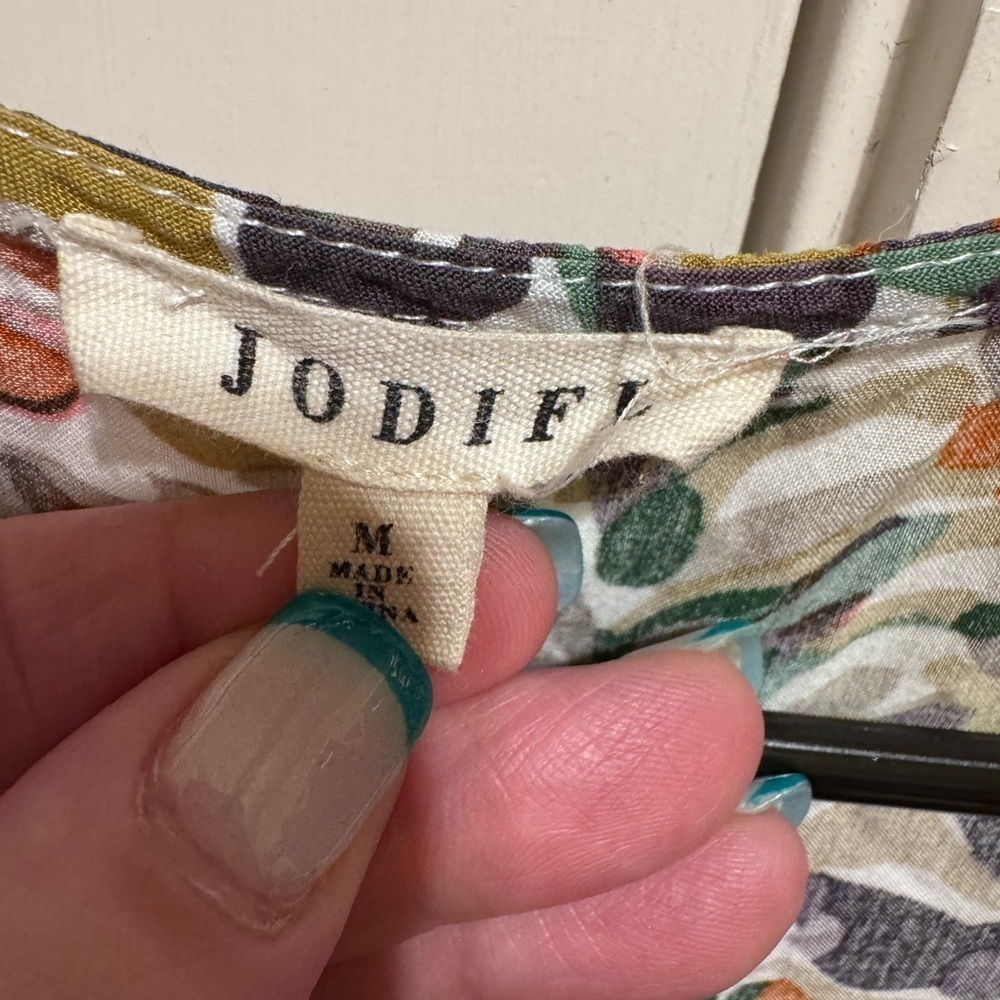 Jodifl Floral Print Olive Green Multi Colored Dress Button Down V-Neck Sz M - Picture 5 of 11